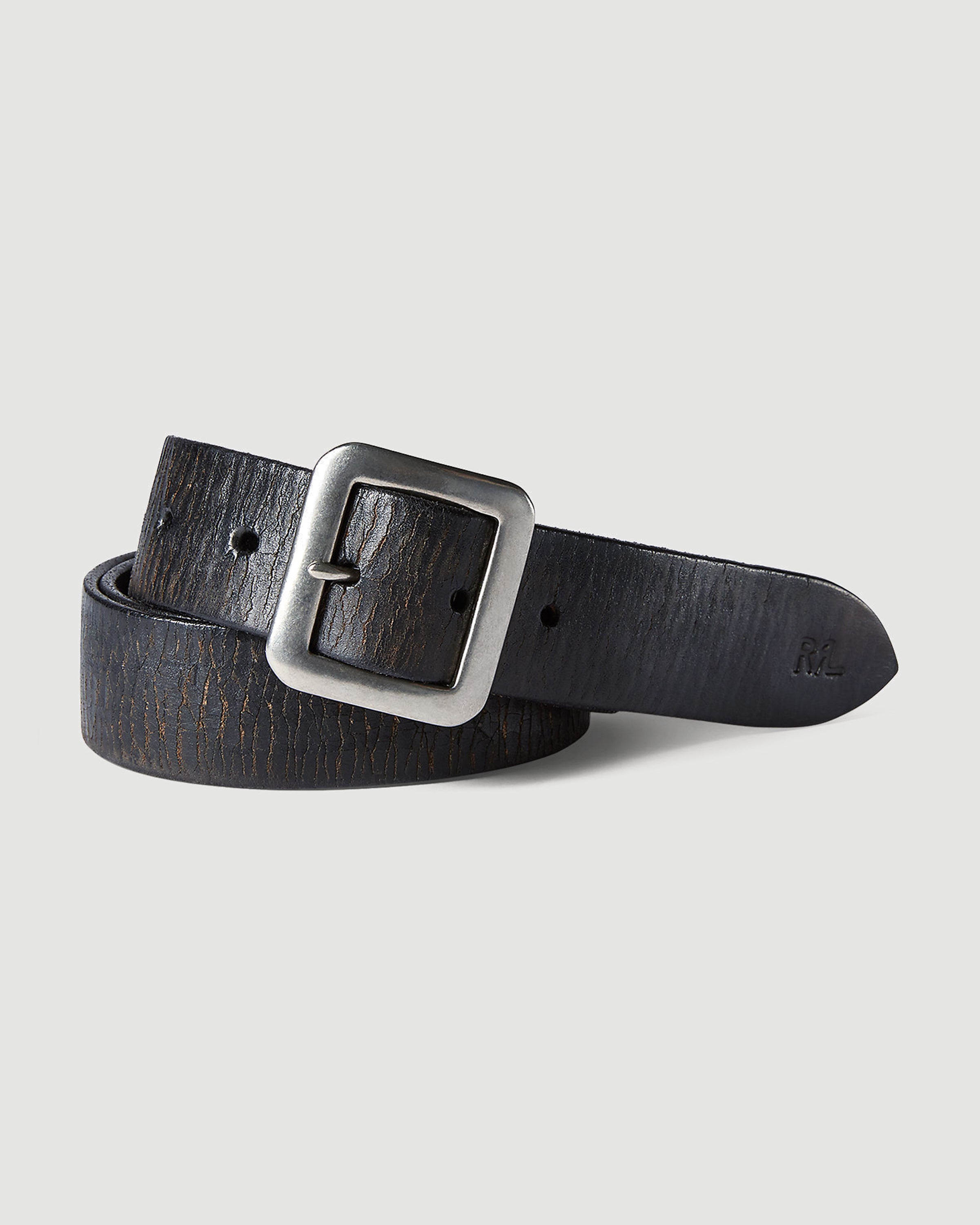 RRL New Burling Belt Tumbled Leather Vintage Black Belts Men