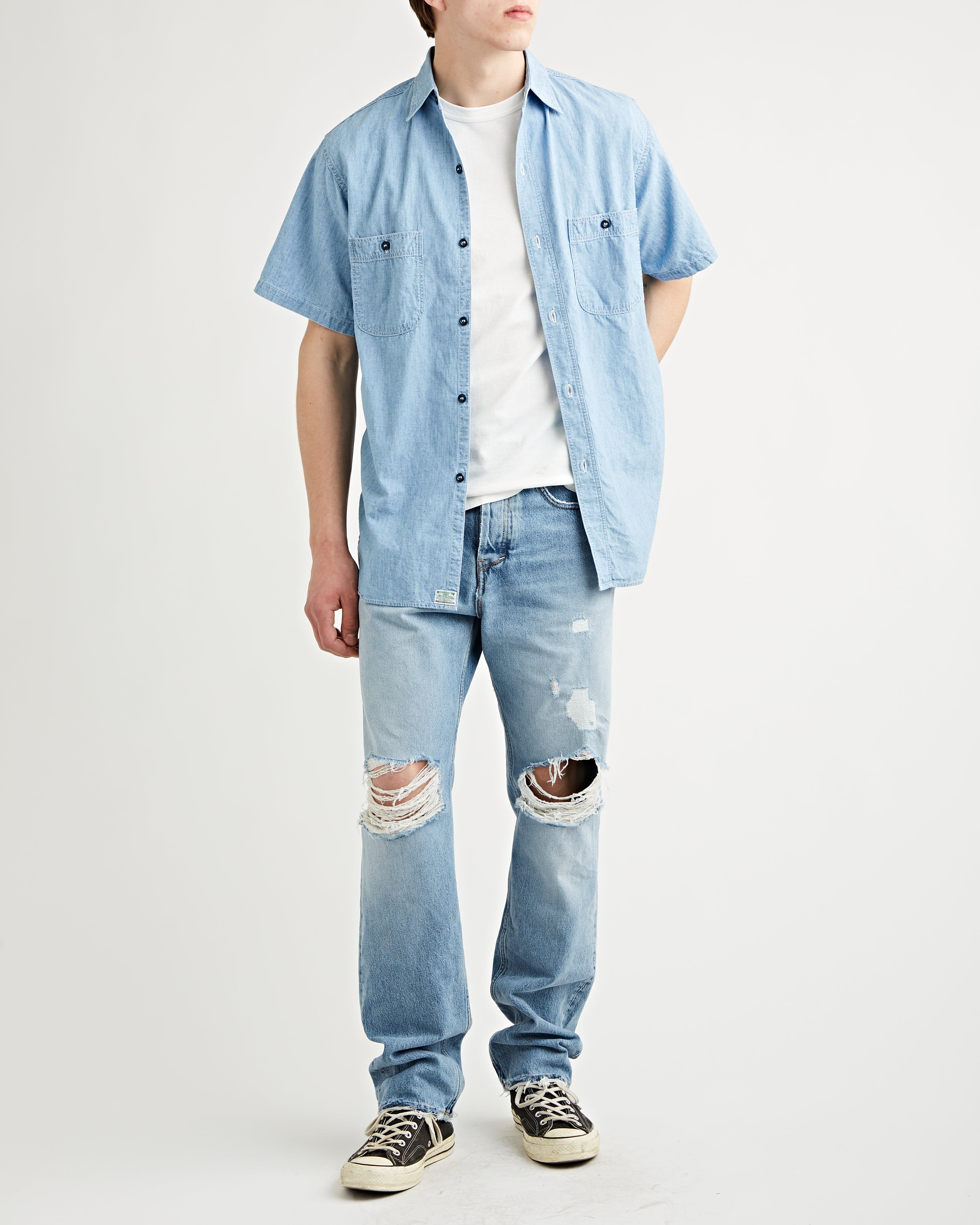 OrSlow Vintage Fit Work Shirt Chambray Bleach Shirt S/S Men