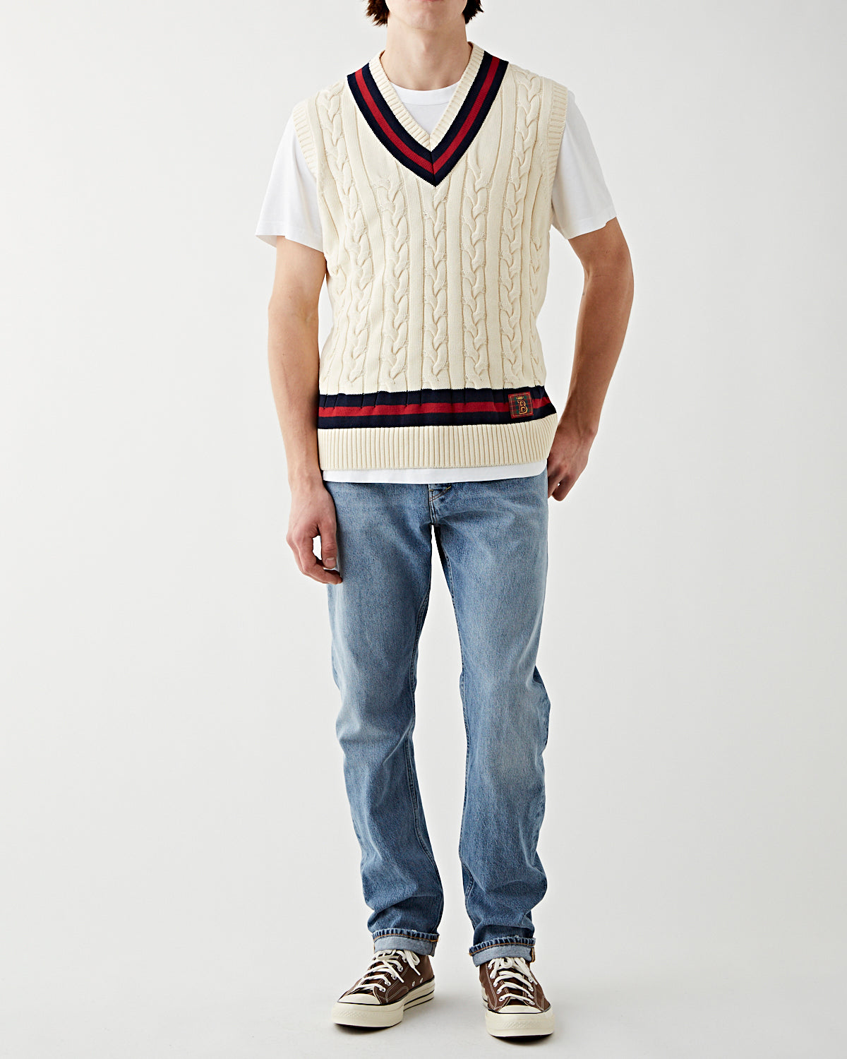 Baracuta Cotton Cable Knit Vest Off White Knitwear Men