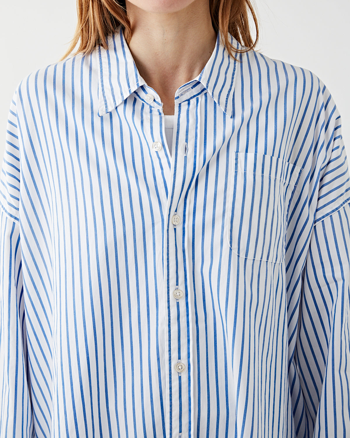 Denimist Button Front Shirt Blue Wide Stripe Shirt L/S Women