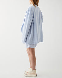 Denimist Deconstructed Blazer Blue Seersucker Stripe JKT Short Women