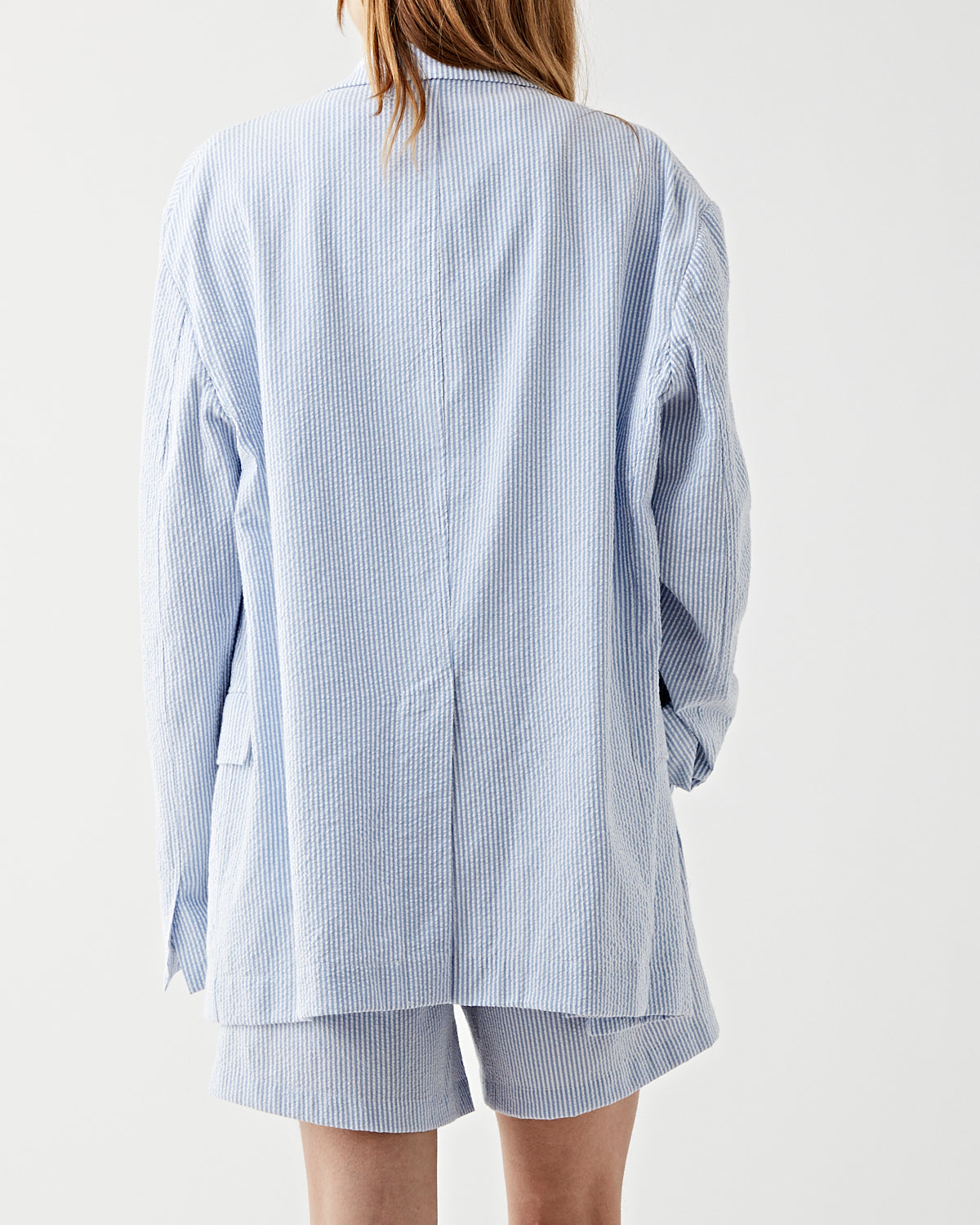 Denimist Deconstructed Blazer Blue Seersucker Stripe JKT Short Women