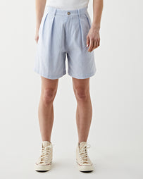 Denimist Double Pleat Shorts Blue Seersucker Stripe Shorts Women