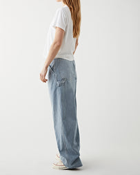 Denimist Teri Wideleg Carpenter Pant Blue Railroad Stripe Denim Women