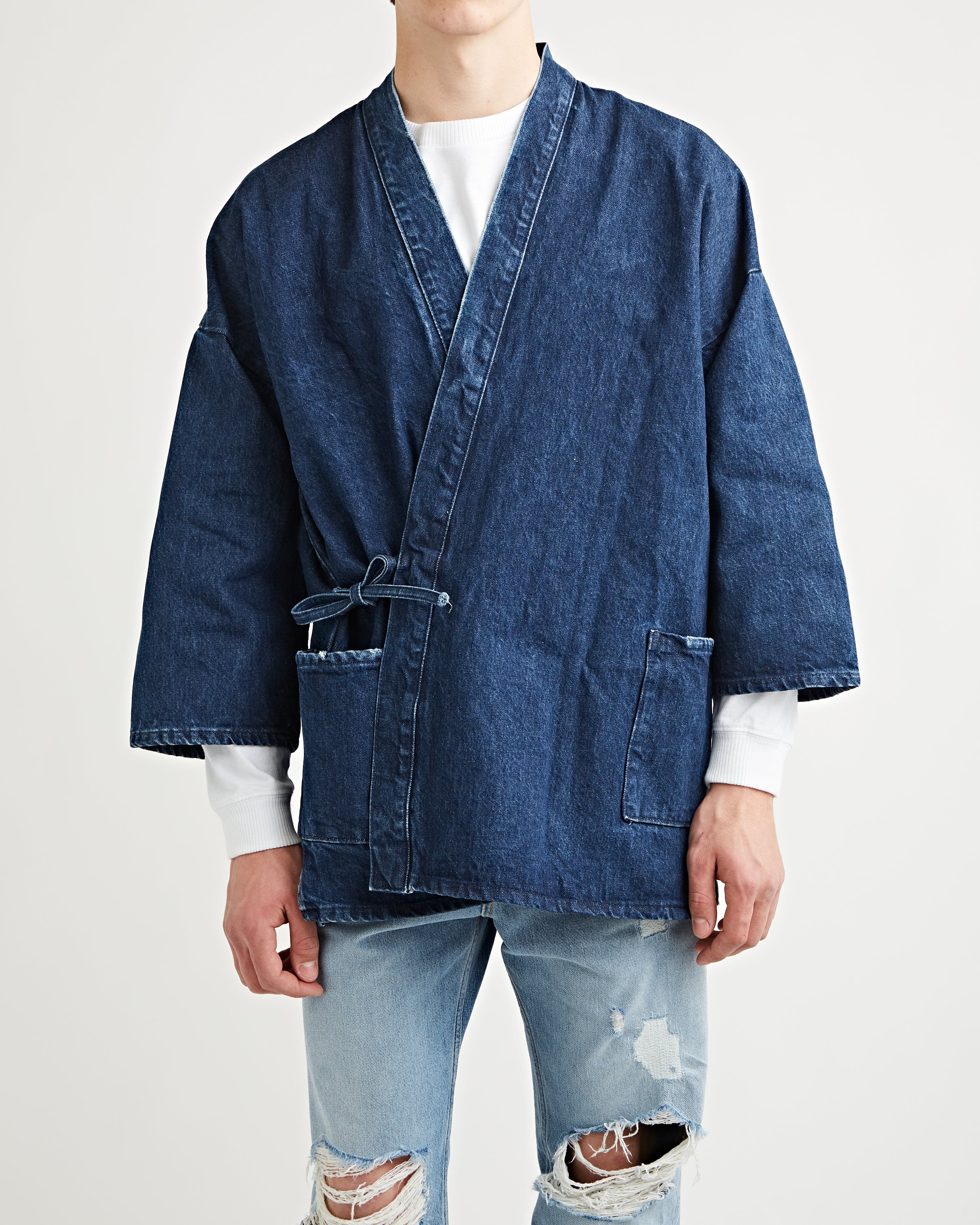 Tenue. Stone Wash Denim Kimono JKT Short Men One Size