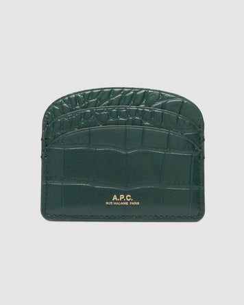 A.P.C. Cardholder Demi Lune Bottle Green Croco Motif Leather Goods